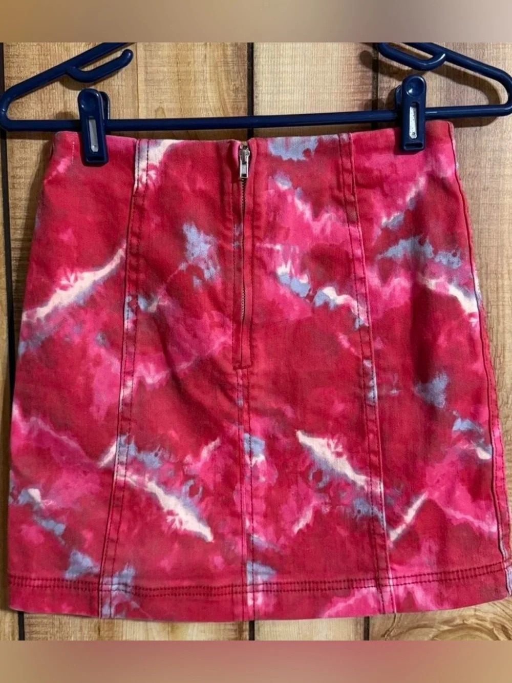 Free People Modern Femme Tie Dye Denim Mini Skirt High Rise Pink Size 2